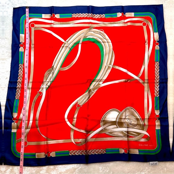 EUC Celine Silk Scarf in Red, Blue, Green, and Silver-Bronze - Picture 10 of 14
